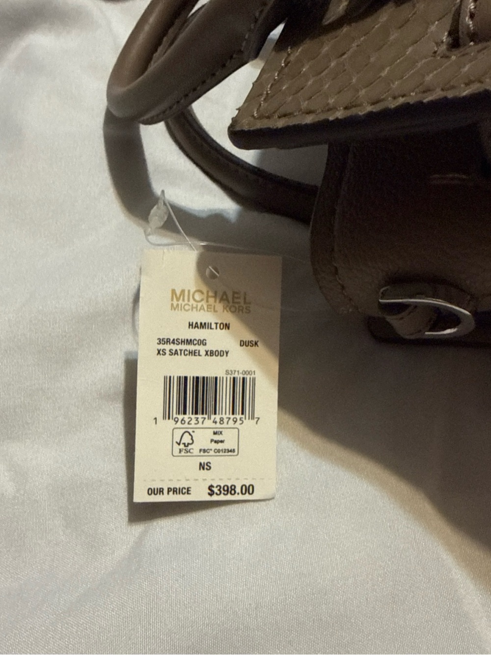 NEW Michael Kors Dusk Taupe Python-Embossed Mini Satchel with Logo Charm - Picture 6 of 6